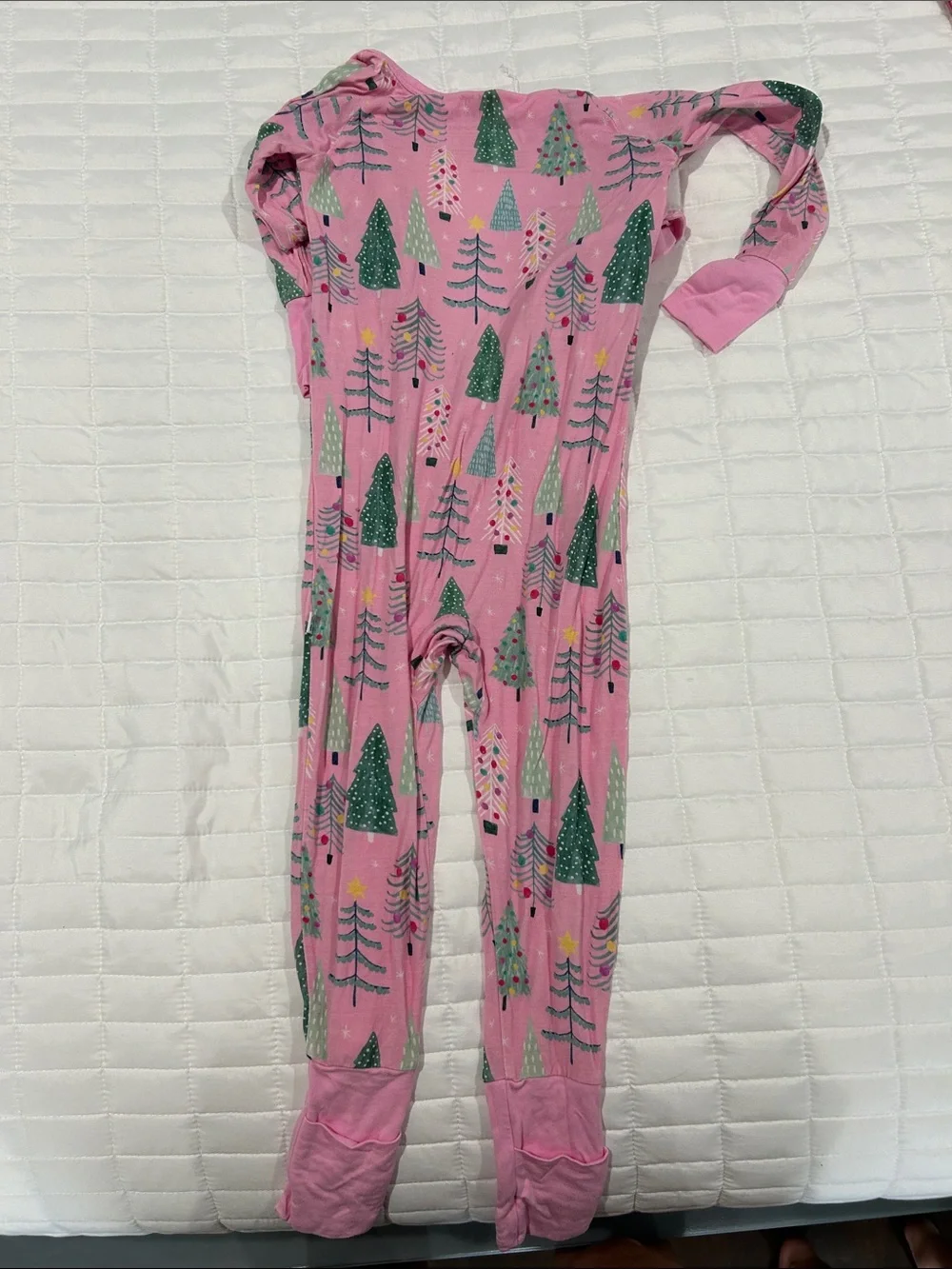 Little Sleepies Pink Holiday Tree Footed One-Piece